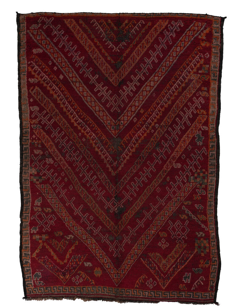 BM-2040 Vintage Mid Atlas Style Wool Tribal Moroccan Area Rug 6'-5"x 9'-3"