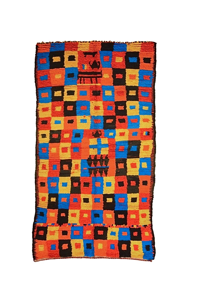 BJ-3154 Colorful Vintage Atlas coton Tribal Moroccan Area Rug 4'-8"x 8'-5"